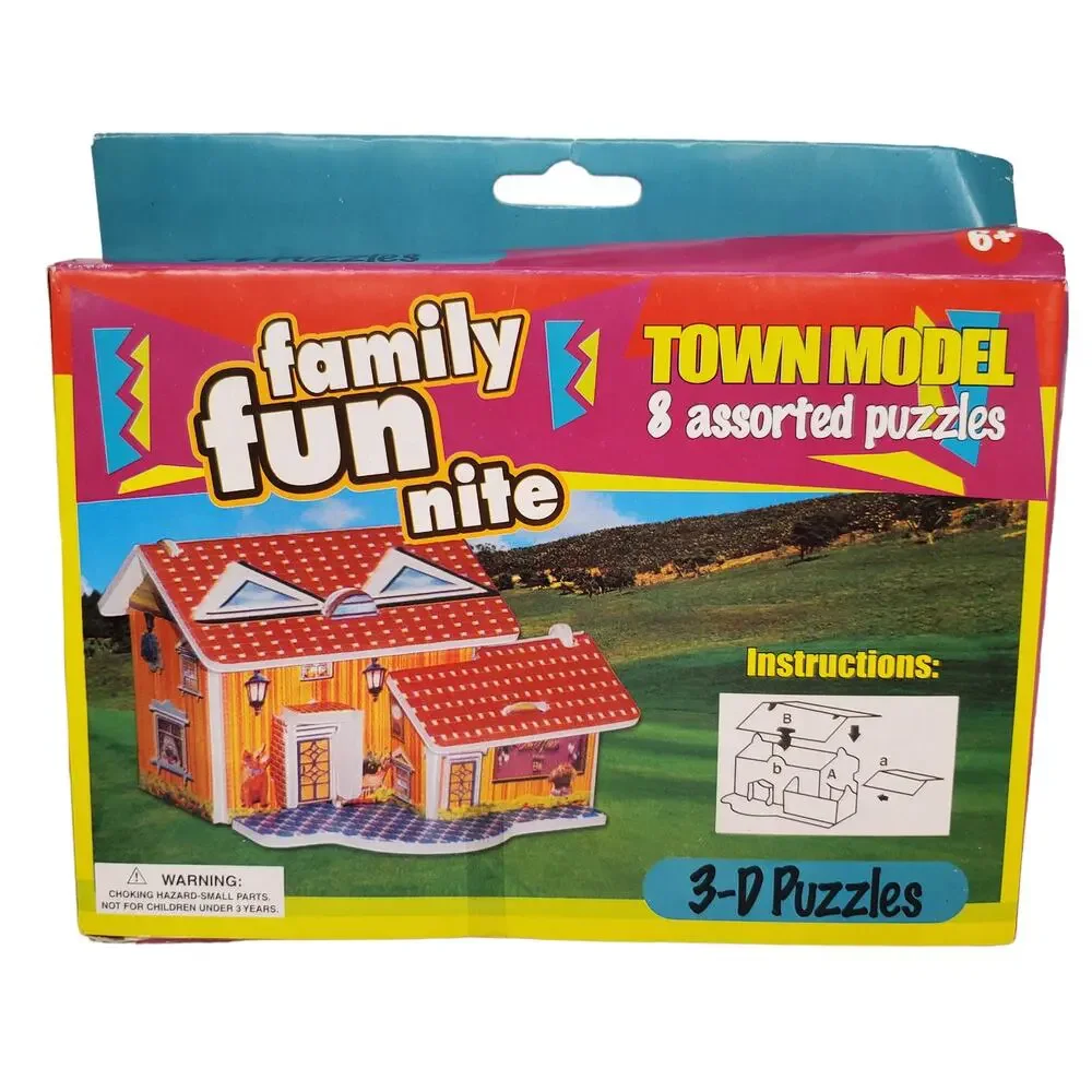Family Fun Nite 3D Puzzles Town Model 8 Assorted Puzzles Vintage Toys
